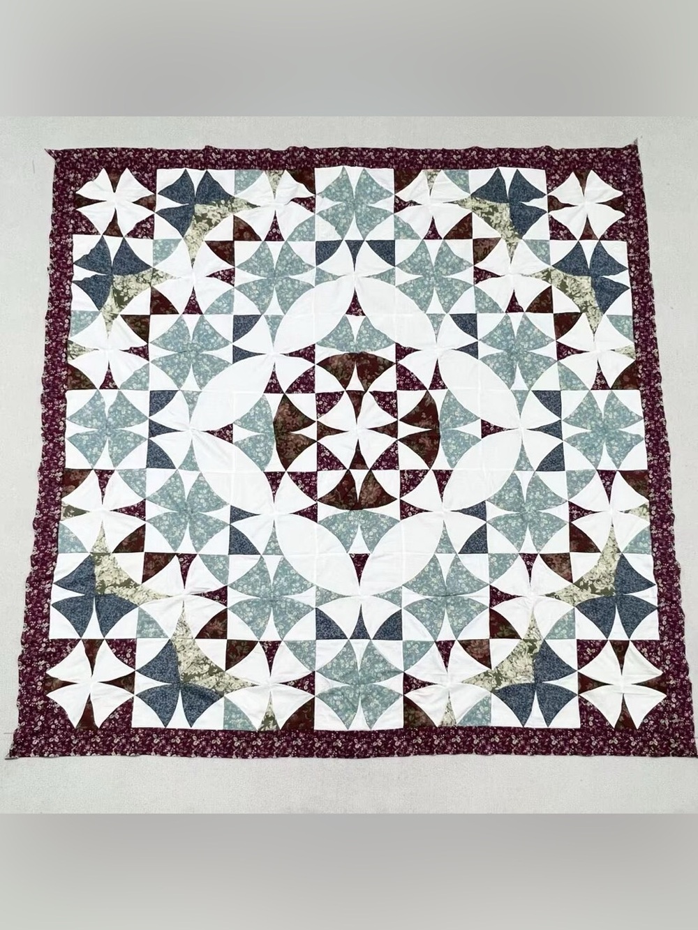 Handmade Shakespeare in the Park Patchwork Cotton Quilt Top/Topper 86x86”